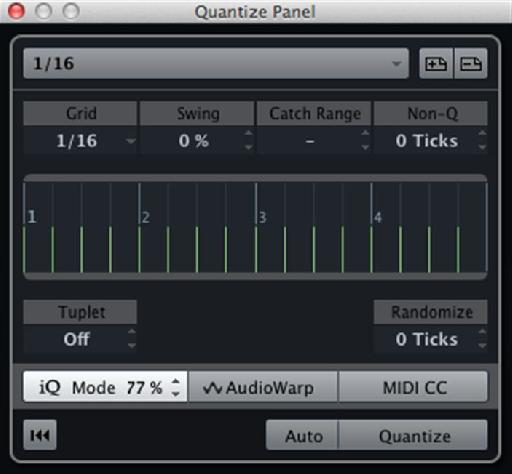 Figure 4: The Quantize Panel, iQ Mode enabled, Strength = 77%.