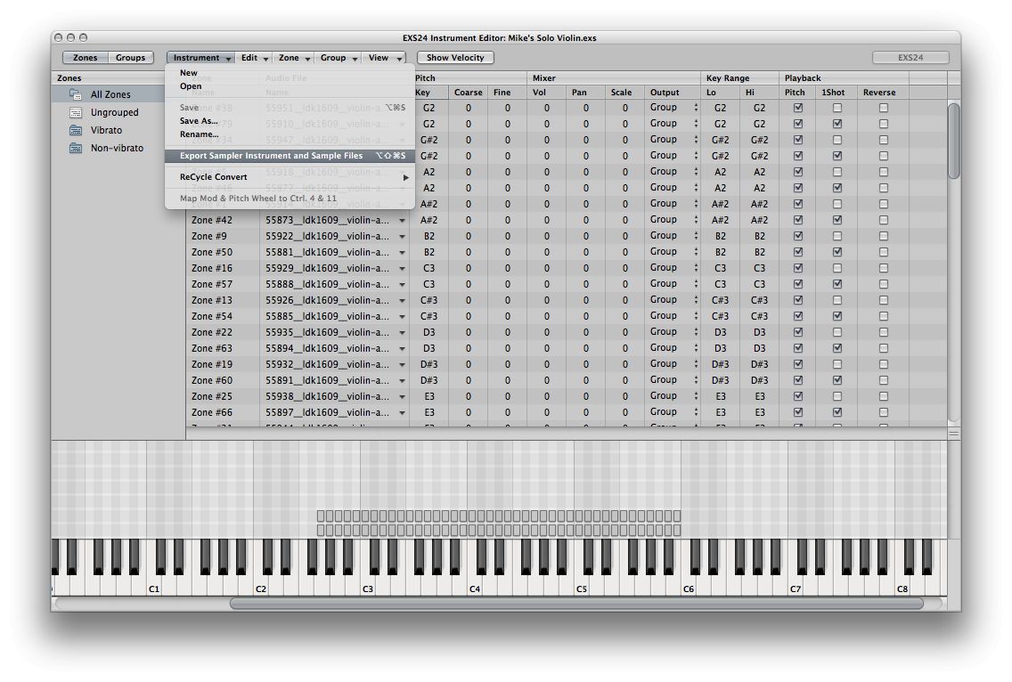 Manually backing up an EXS24 Instrument and its related sample files.