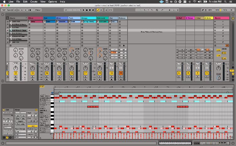 Drum clip versions laid out and named in the leftmost visible track.