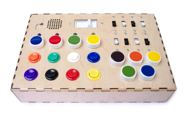 A DIY synth that uses retro arcade buttons for playing notes. Source: http://www.instructables.com/id/My-First-Synth/