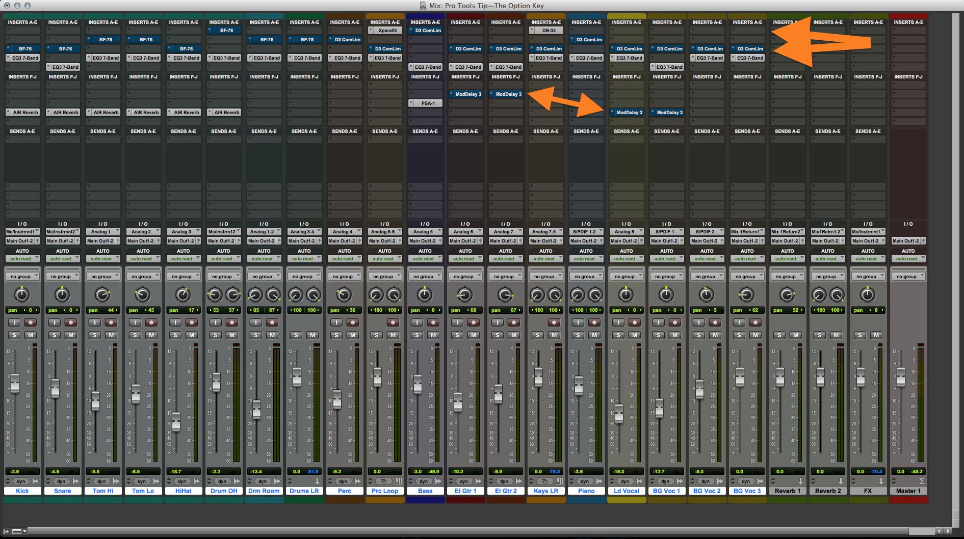 All Dynamics plug-ins in a mix (even in different rows) Bypassed on selected Tracks via Shift-C; and all Delays Bypassed (Shift-D).