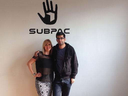 Sara Simms with Sarosh Khwaja, the head of R & D at SubPac.