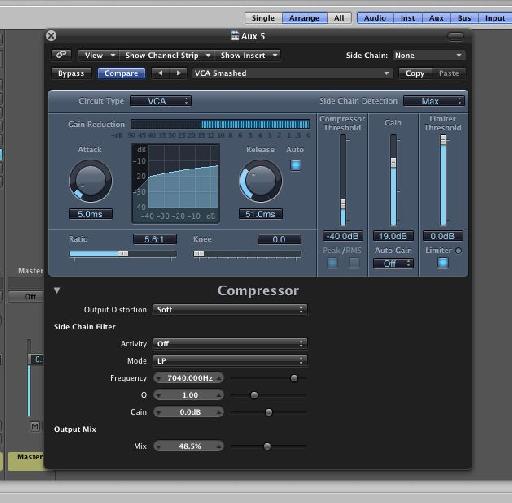 Many of Logic’s plug-ins are capable of fast parallel processing using the mix control.