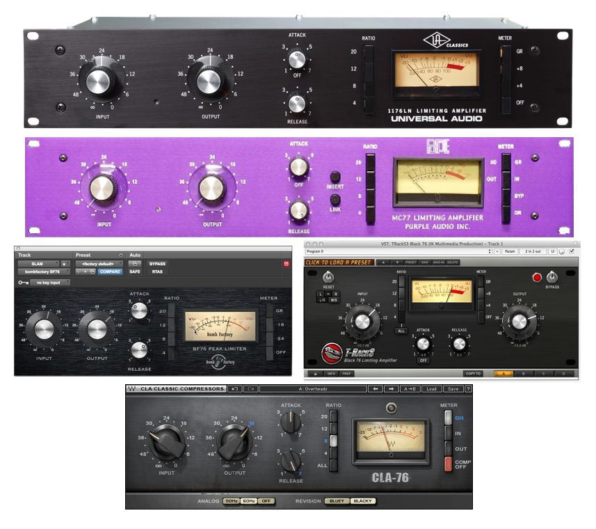 Some hardware & software versions of the 1176, a popular compressor for drums.