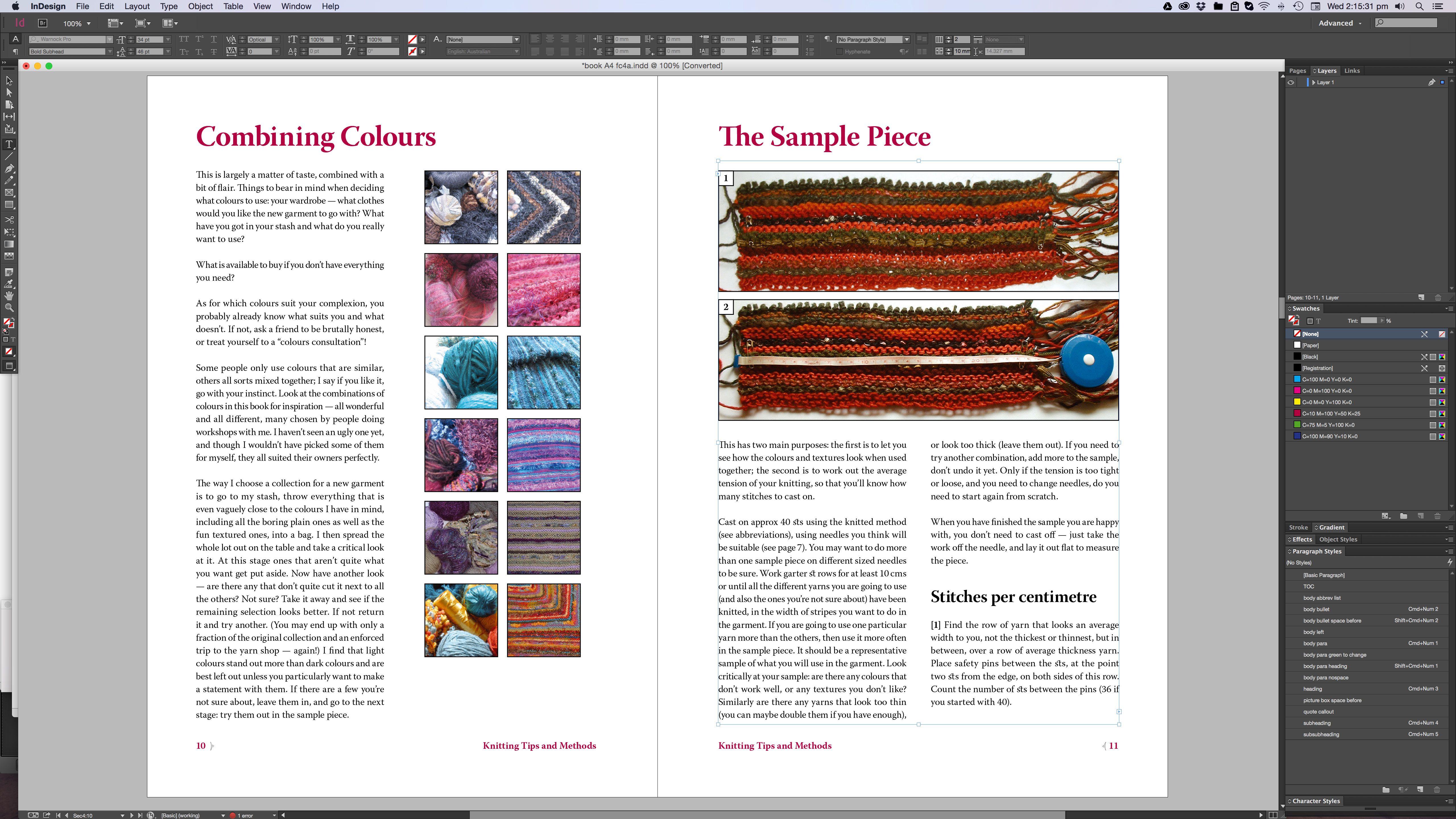 A two-page spread at 100% in InDesign, looking just like the printed book.