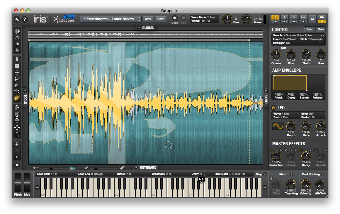 It might look like a crazy artwork, but this is how you select which parts of a sound to play back in Iris. 