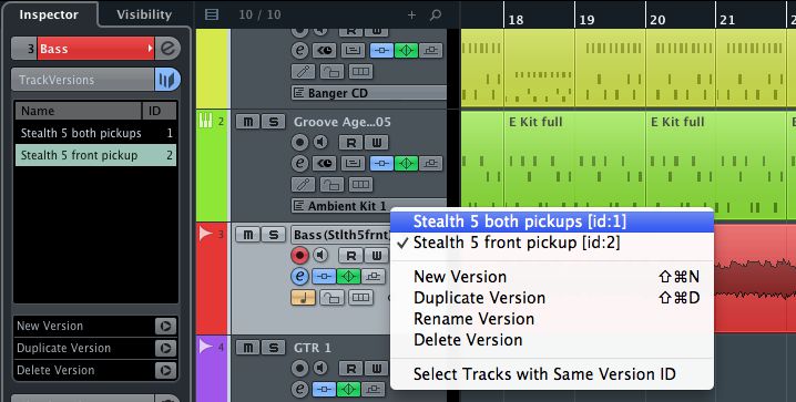 Figure 1. Selecting TrackVersions on an Audio track.