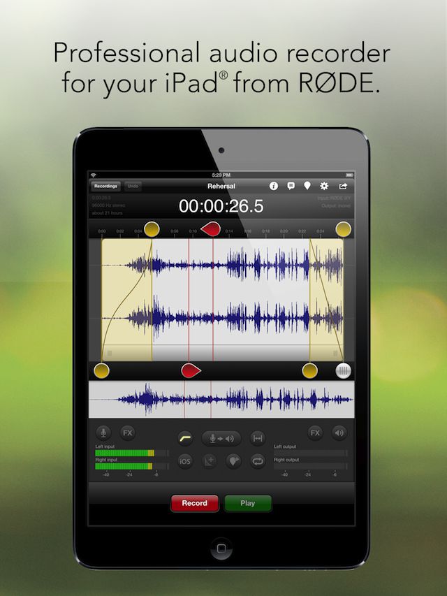 Røde Rec features powerful editing tools with a simple interface and intuitive controls.