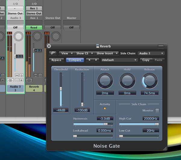Logic's noise gate is triggered by a percussion loop