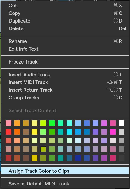 Assign Track Color to Clips context-menu command